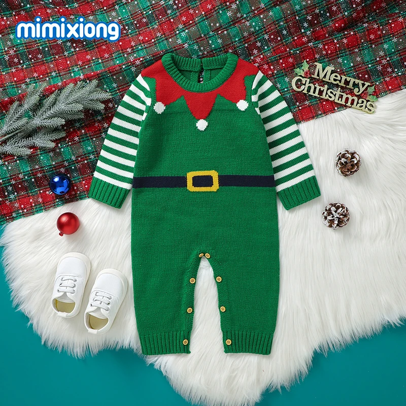 

Winter Baby Romper Clothes Red Green Santa Claus Knitted Newborn Boys Girls Long Sleeve Jumpsuits Infant Christmas Outfits 0-18m