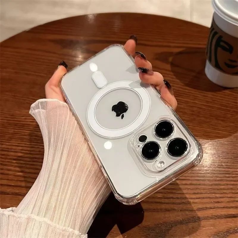 Original For Magsafe Wireless Charge Magnetic Phone Case for iPhone 16 15 14 13 12 11 Pro Max Shockproof Bumper Clear Cover