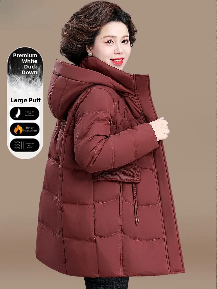 

Утепленная удлиненная пуховая куртка для мам, осенне-зимняя верхняя одежда, модная корейская свободная куртка на молнии из полиэстера и хлопка