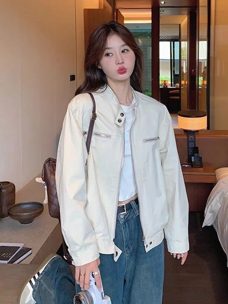 Sweet Preppy Style Cargo Women Loose O Neck Casual Cute Short Coat Korean Vintage Long Sleeve Spring Ins Outwear Tops New