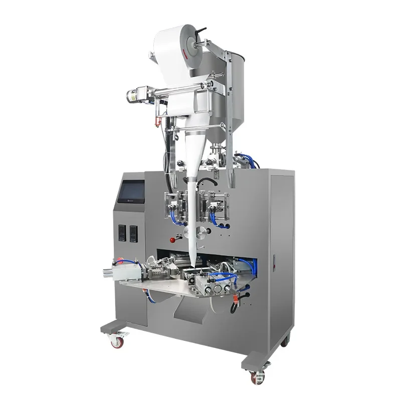 Liquid sauce snack milk bean small bag triangular bag automatic packaging machine, automatic liquid triangular bag filling