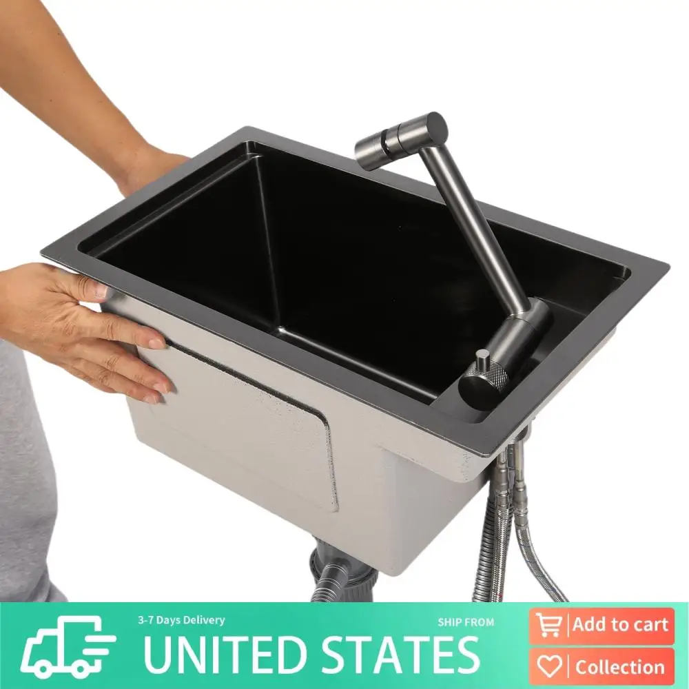 

16,9 х 9,8 х 8,7 дюйма, раковина с одной чашей, кухонная мойка с одной чашей и смесителем из нержавеющей стали 304 для дома и квартиры