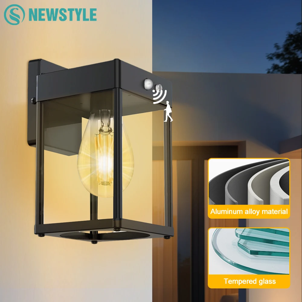 金属ソーラー屋外ウォールライトガラスランプシェードポーチ壁掛け照明モーションセンサー住宅ポーチガレージ中庭