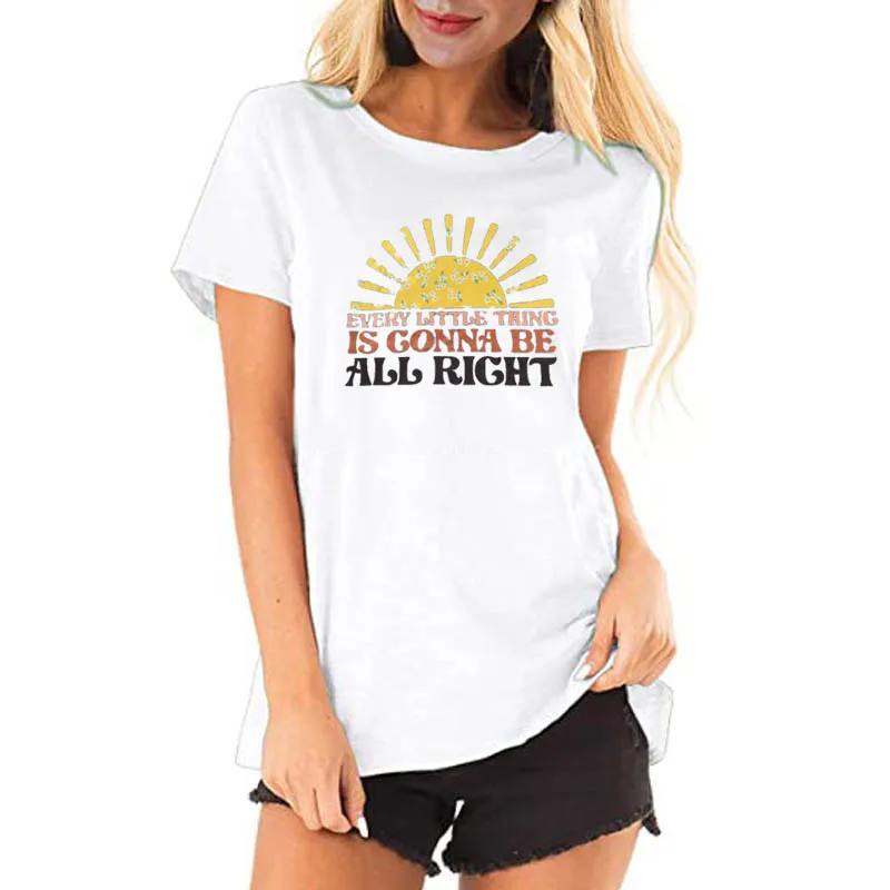 Every Little Thing Is Gonna Be Alright T-Shirt Women Country Music Clothes Hippie Inspirational Saying Tee Short Sleeve Y2k Top