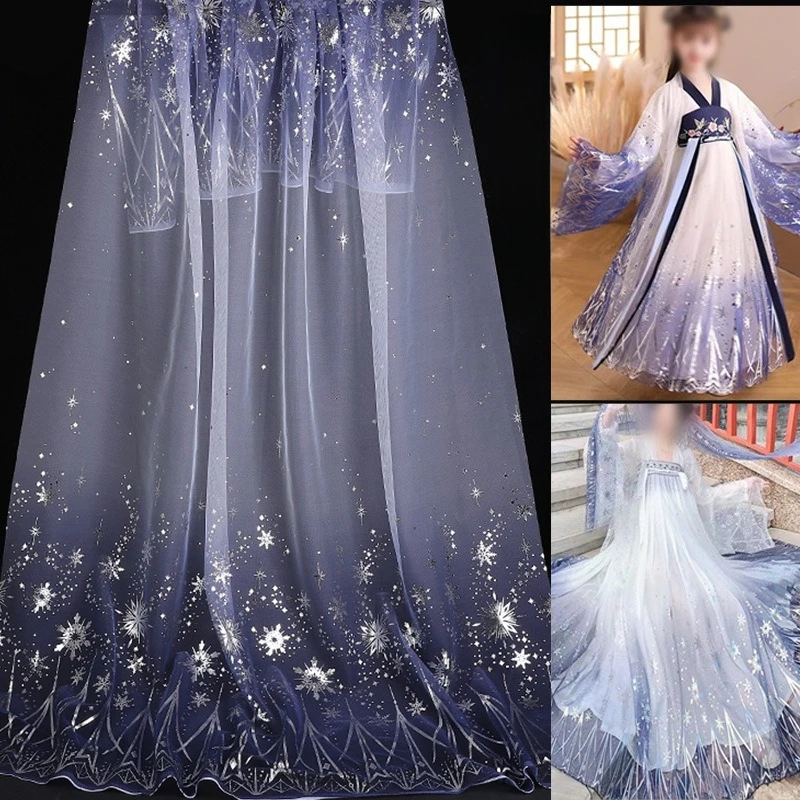 New Gradient Snowflake Mesh Tulle Fabric for Princess Dress Hanfu Tang Costume Cloak Toy Decor Gauze Wholesale By The Meter