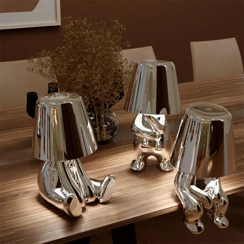 Lámpara de mesa Led de resina para niños, luz de noche de Italia, Little Golden Man, café, Bar, dormitorio, decoración de habitación, pensador de