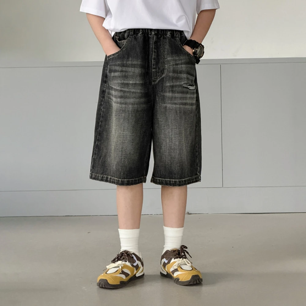Kids Vintage Distressed Ripped Jeans Shorts Teens Boys Summer Fashion Street Style Loose Five-point Casual Denim Pants 4-14Years