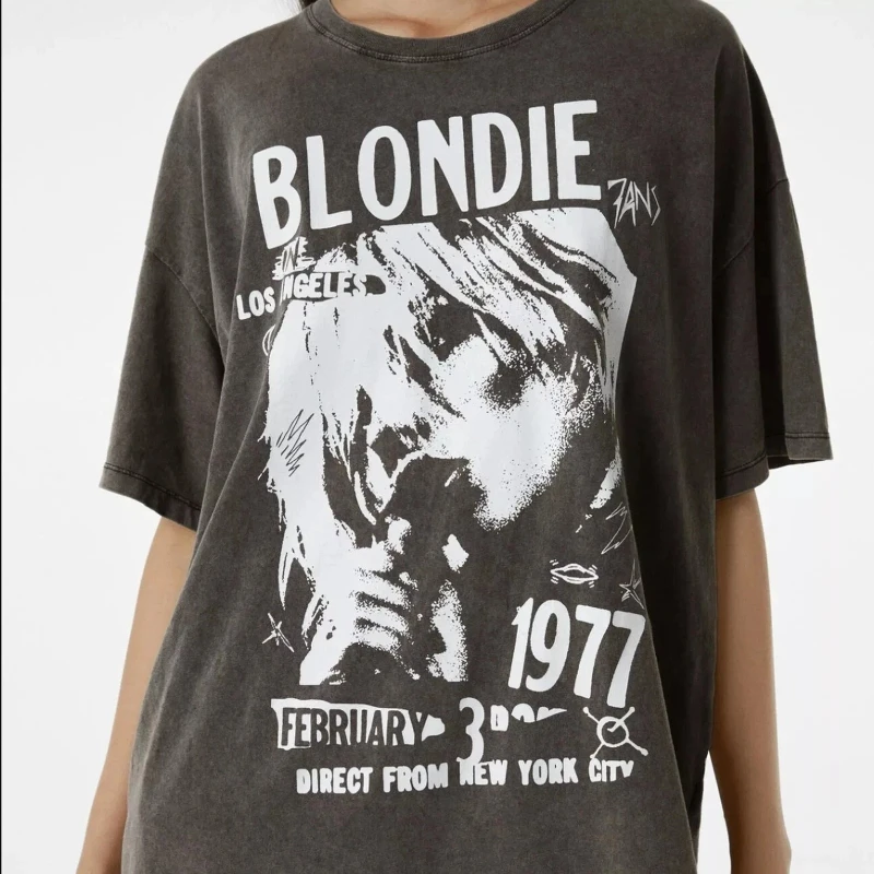 American Retro Blonde Black Short-sleeved Cotton T-shirt Unisex Summer New Retro Fashion Men's and Women's Retro Street Y2K Tops