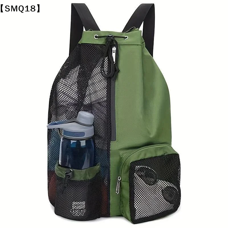 Breathable Black Mesh Drawstring Backpack With Side Pocket Durable Straps For Gym Swim Beach Outdoor Travel【SMQ】