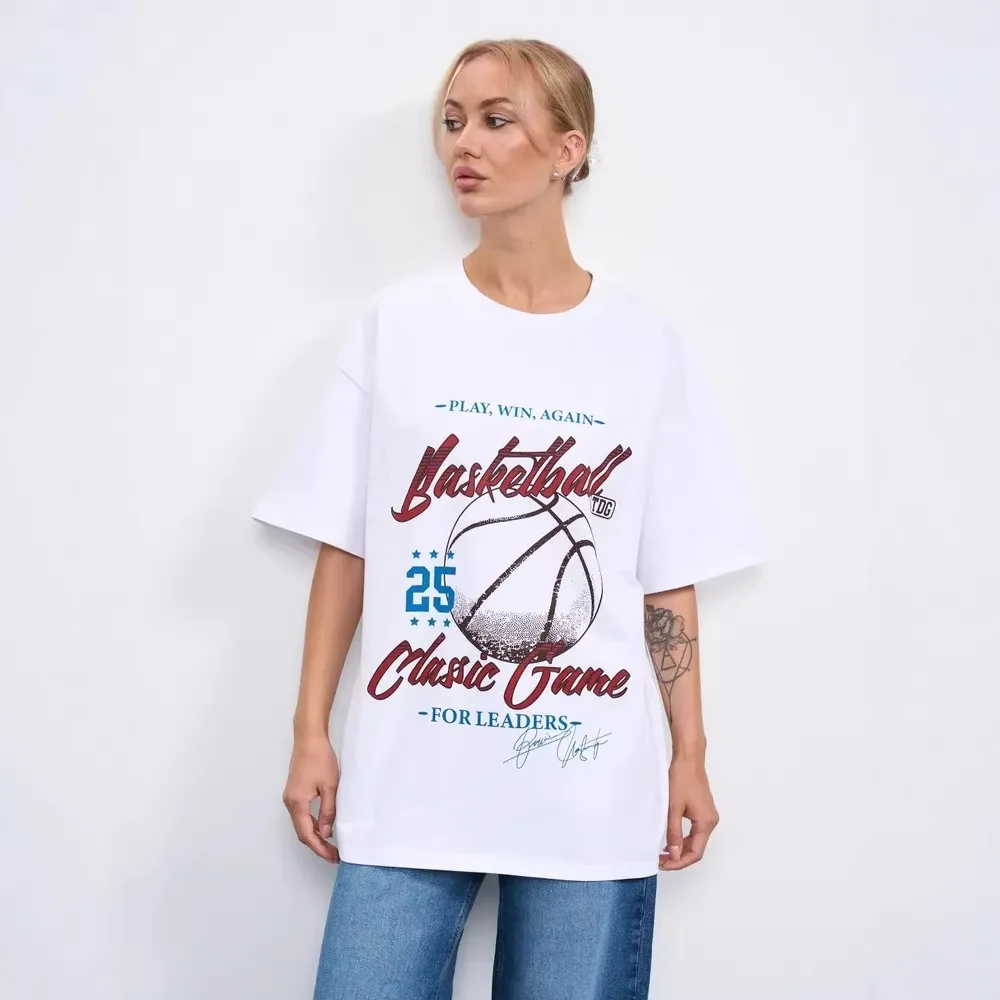 Women Oversized T‑Shirt Bag Full of Joy Banana Mesh Bag Print Short Sleeve Loose Casual Streetwear Ladies Tops Harajuku