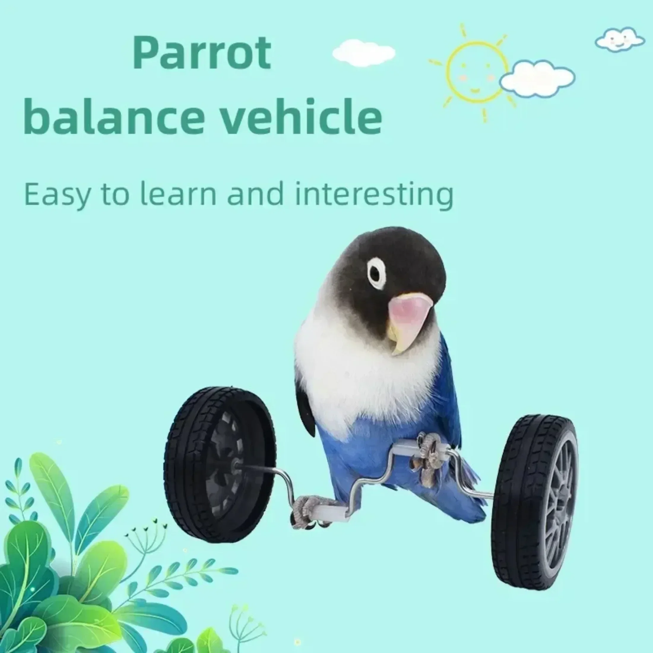 Big Parrot Toys Bicycle Bird Balance Toy Mini Double Row Roller Skates Pet Small Bird Training Toys Rotary Wheels Bird Bicycle