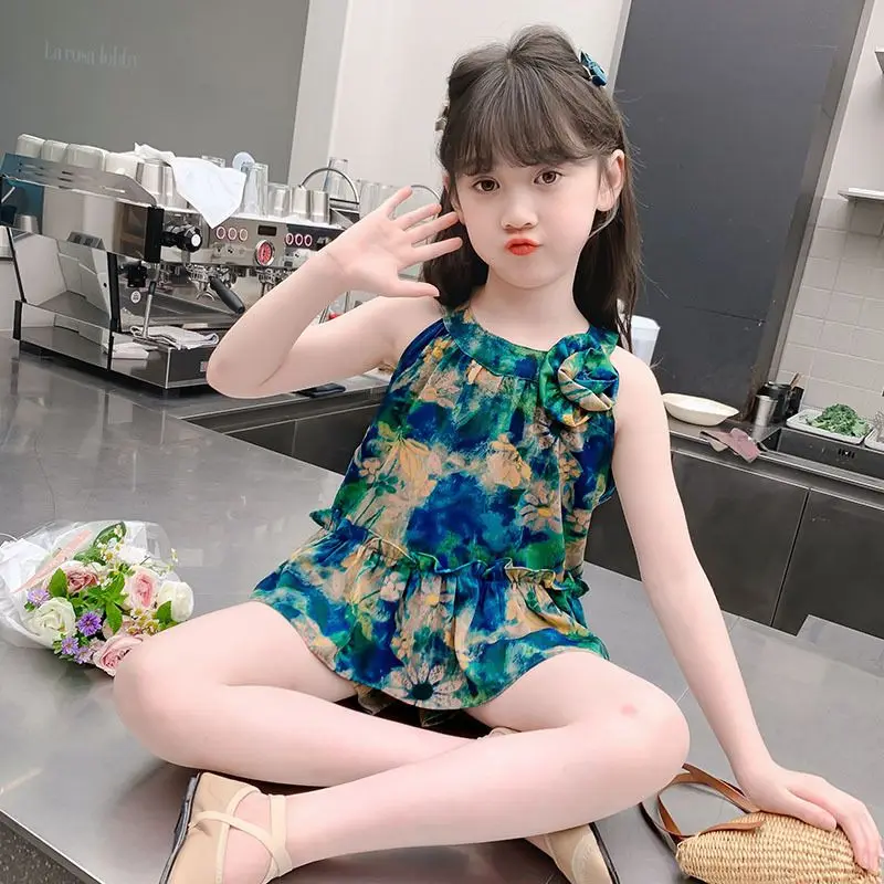 Kinder Mädchen Kleidung 2025 Mode Schlinge Blume Bogen Baby Mädchen Hemd + Streifen Shorts 2 stücke Anzug Kinder Kleidung Sets