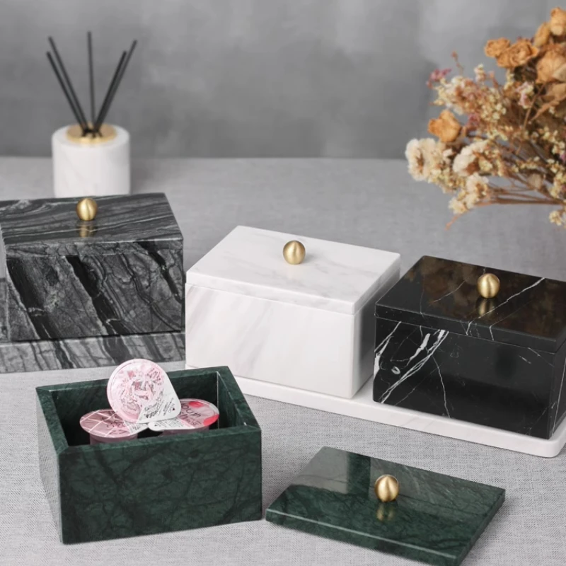 Modern natural marble jewelry box with lid design decoration for home and hotel desktop multifunctional storage box