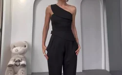 Slim Fit Women's Pants and Blouse Sets Diagonal Collar Hanging Neck Top and High Waist Straight Leg Trousers Suits Summer 2024