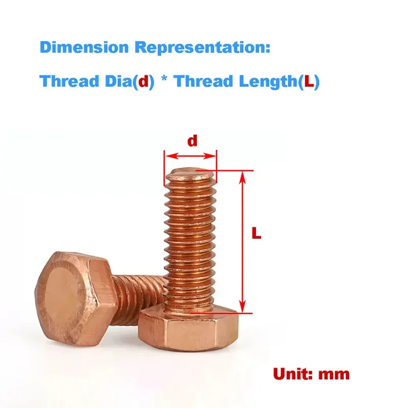 

Red Copper Hex Head Bolt for Electrical Grounding Heat Sink and Corrosive Environment Non Magnetic Electrolytic Copper M3 M14