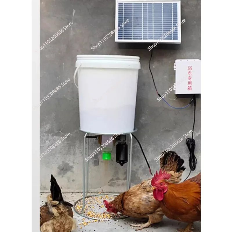 Automatic chicken feeder, duck feeder, pigeon timed feeder, solar powered remote feeding device
