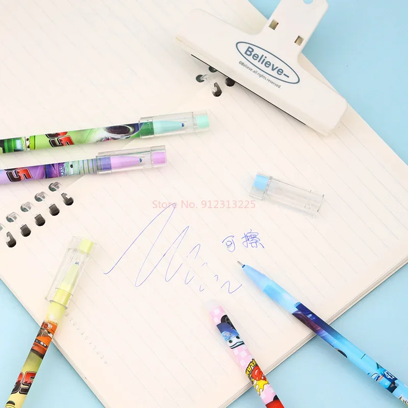 Bolígrafo de Gel Miniso de dibujos animados, herramientas de escritura para estudiantes Kawaii, bolígrafo azul borrable de 0,5mm, suministros de oficina, papelería, 6-12 Uds.