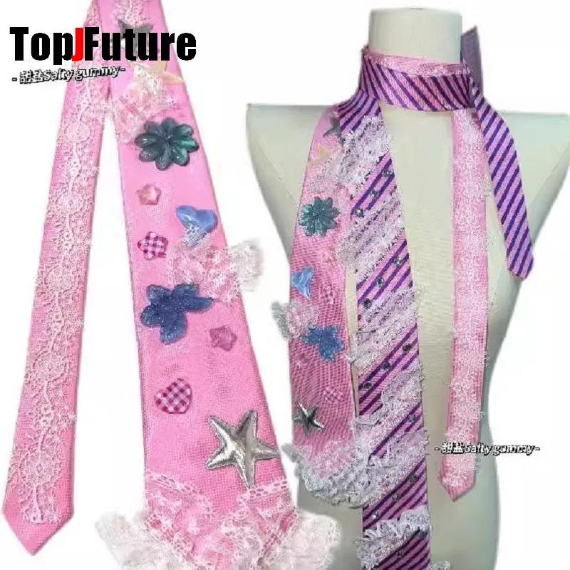Women Punk Y2K Girl Gothic Lolita Lazy Versatile Sweet Lolita Personality JK Ruffle Lace Tie Scarf  Adjustable Lovely Star Ties