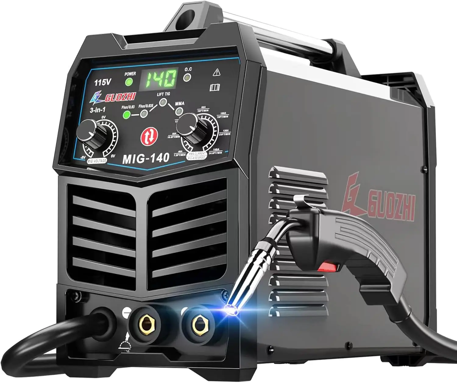 

140Amp MIG Welder, 110V Flux Core MIG/Stick/Lift TIG 3 in 1 MultiProcess Welding Machine with Synergy