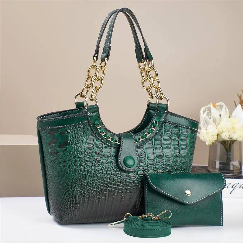 2Piece Set Chain Women's Handbag Exquisite Crocodile Patterned Purse and Handbag Elegant Women's Shoulder Crossbody Bag Women