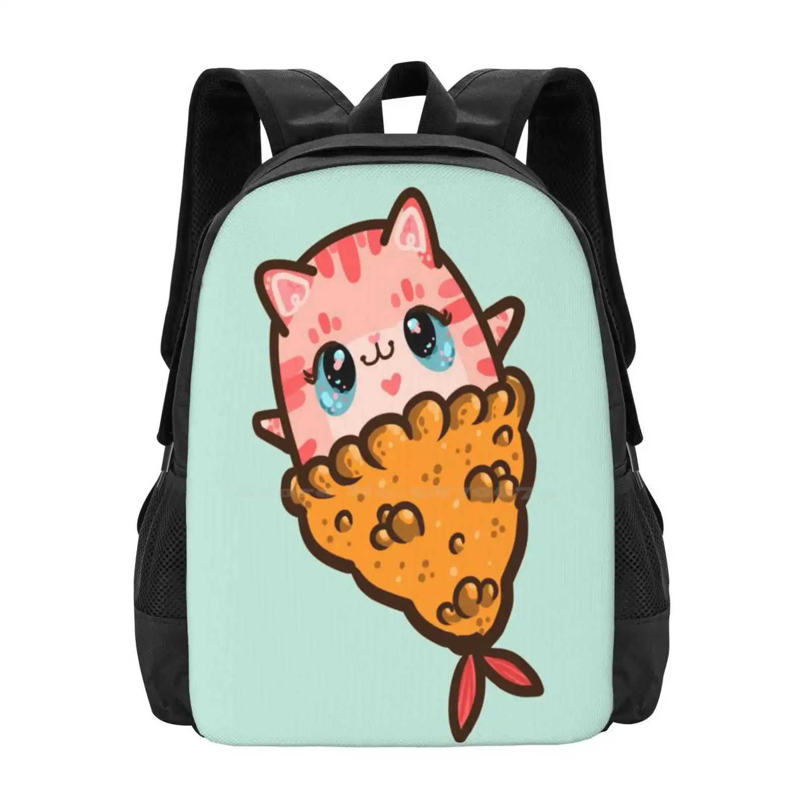 

Tem-Purr-A Hot Sale Schoolbag Backpack Fashion Bags Tempura Cats Kitty Kitten Tempurra Japanese Food Kawaii Fluffymafi Mermaid