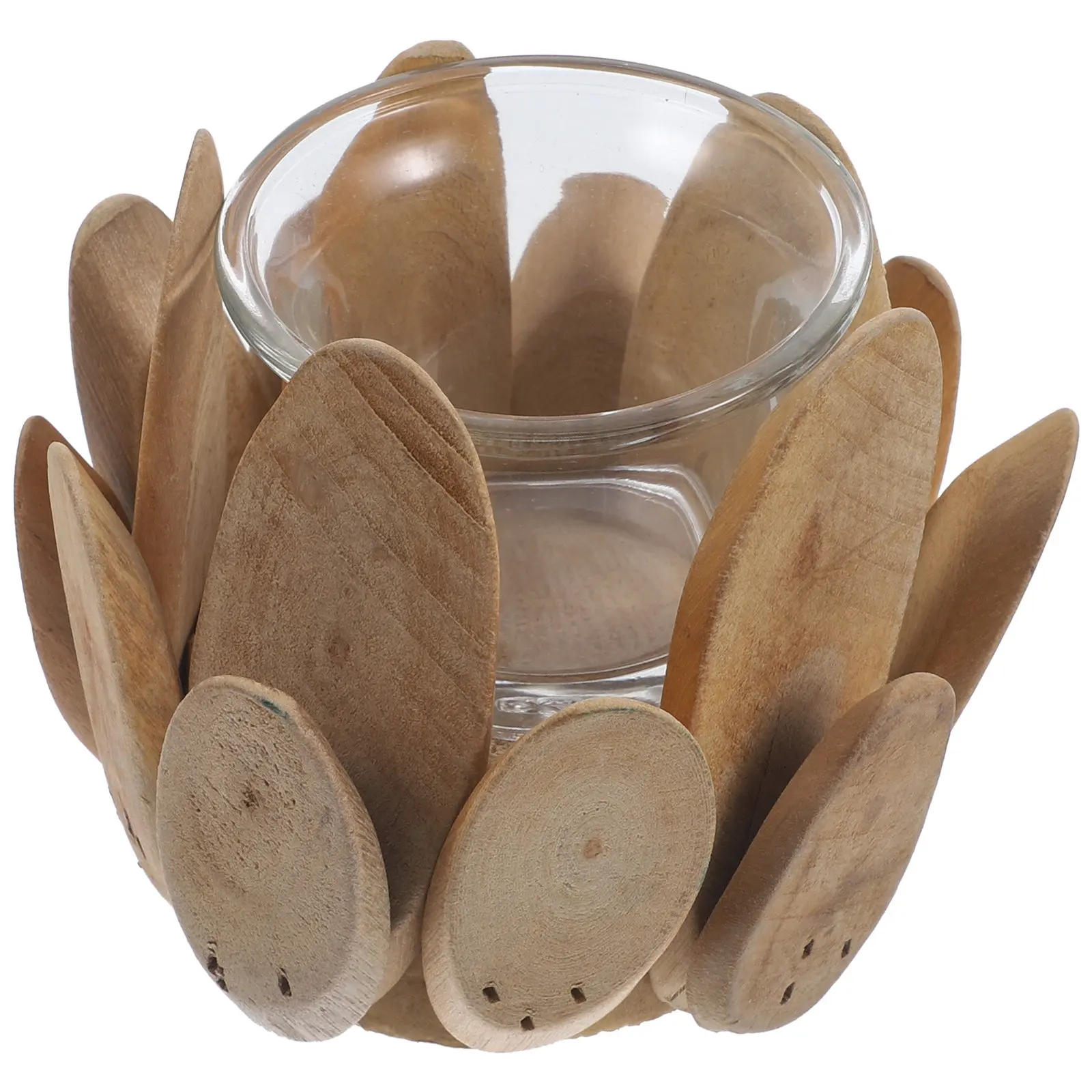 Lotus Shape Wooden Holder Sturdy Base Retro Vintage Tea Light Holder Parlor Study Decor Aromatherapy Display