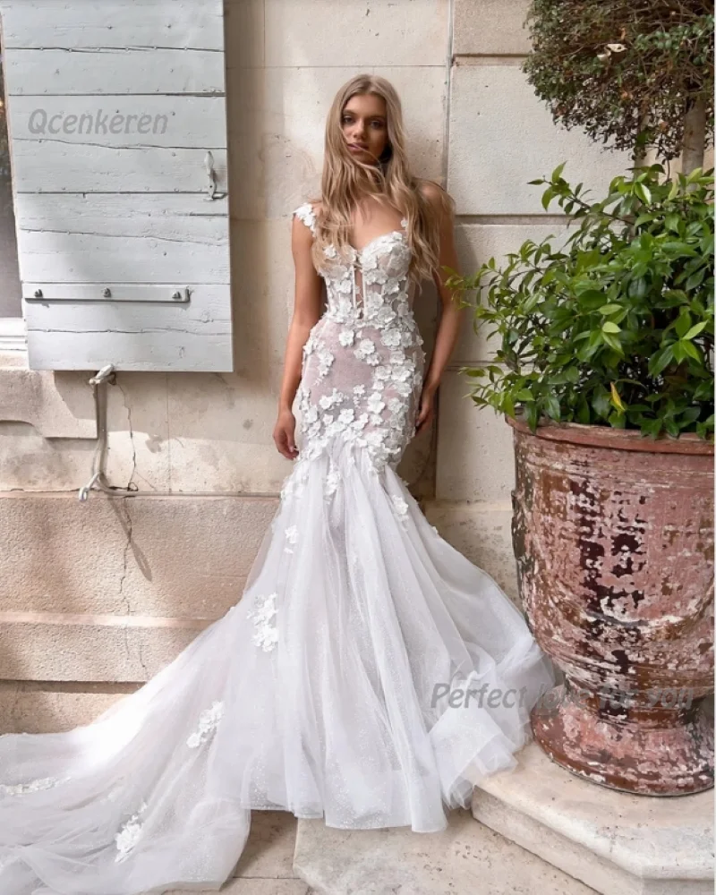 

Qcenkeren A-Line Wedding Dress 2024 For Women Bridal Sweetheart Neckline Embellished Bodice Elegant Appliques Chapel Train