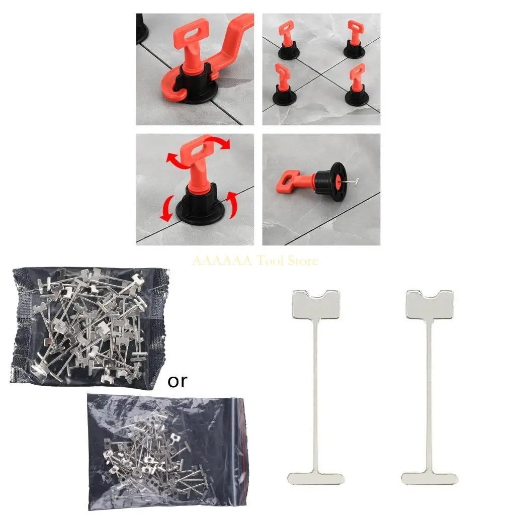 

A2BE DIY Tiles Leveler Steel Needles 50 Pieces/Set Tile Leveling T-Pins 0.9mm 1.5mm