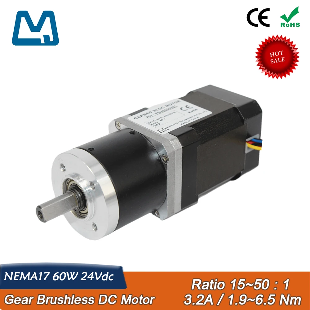 Nema 17 60W 24V 4000Rpm Gear Brushless DC Motor Planetary Reducer Gearbox Ratio 50:1