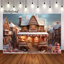 Mehofond Photography Background Christmas Gingerbread House Candy Shop Snow Kid Family Party Portrait Decor Backdrop Photo Studi