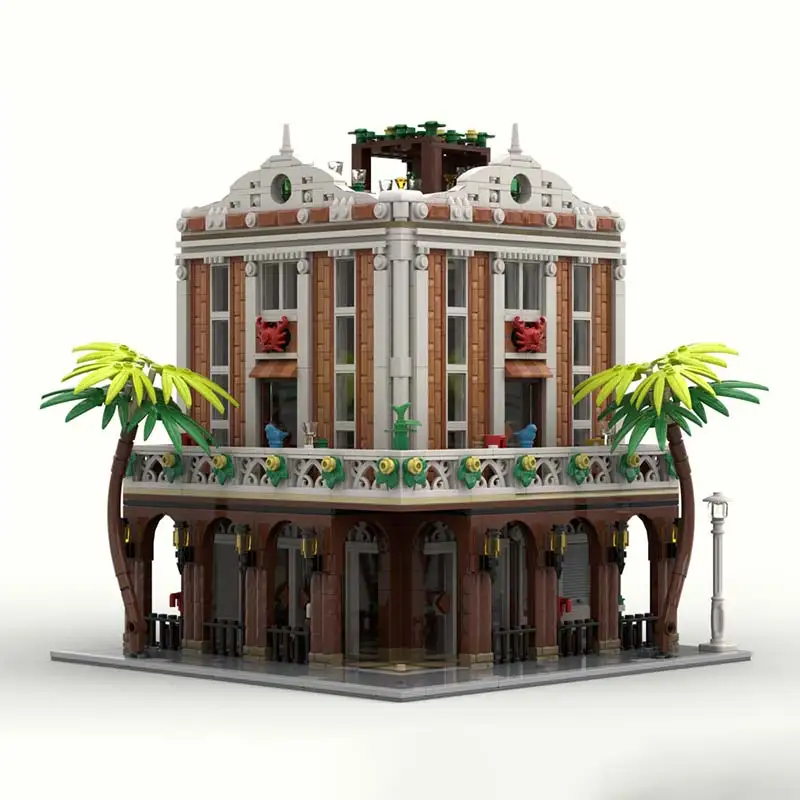 MOC ビルディングブロッククリエイティブアーバンレッドカニレストバーモジュラーアーキテクチャ DIY 組立モデルレンガパズルおもちゃ誕生日プレゼント