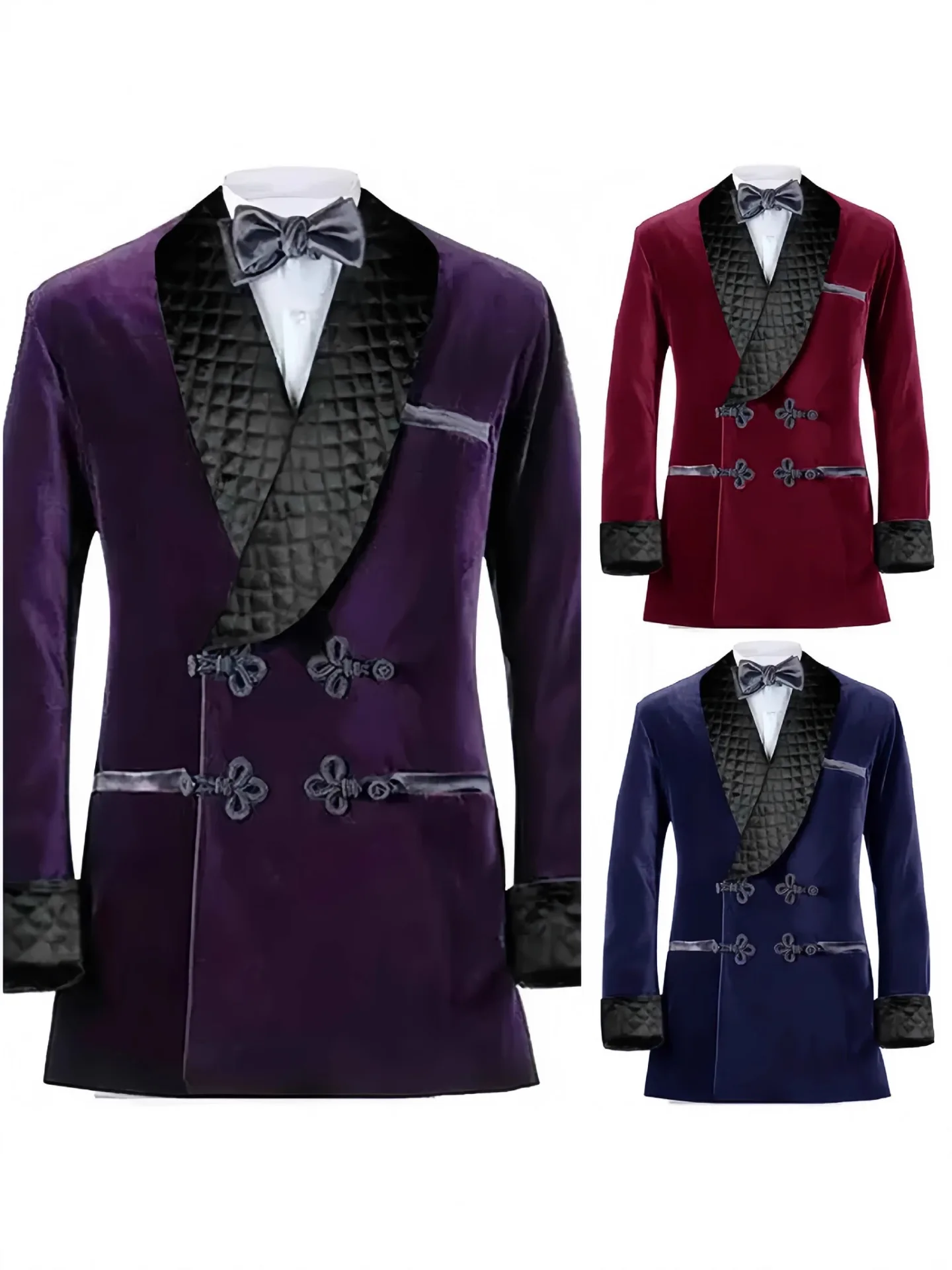 

High Quality Men's Corduroy Color-Block Autumn Winter Trendy New Chinese Style Suit Set,Graceful Men's Stage Costume,