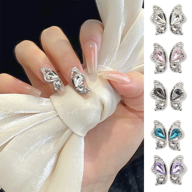 

10PCS Luxury Alloy Butterfly Nail Art Charms Half Wing Accessories Rhinestones Nail Decoration Supplies Materials Jewelry Parts