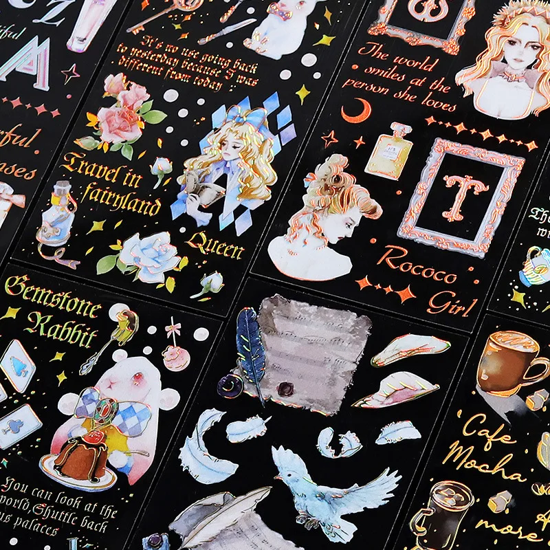 3PCS Retro Pinup Decorative Pvc Shiny Sticker Pack Cute Magic Elf Coffee Scrapbooking Material Label Diary Cup Journal Planner