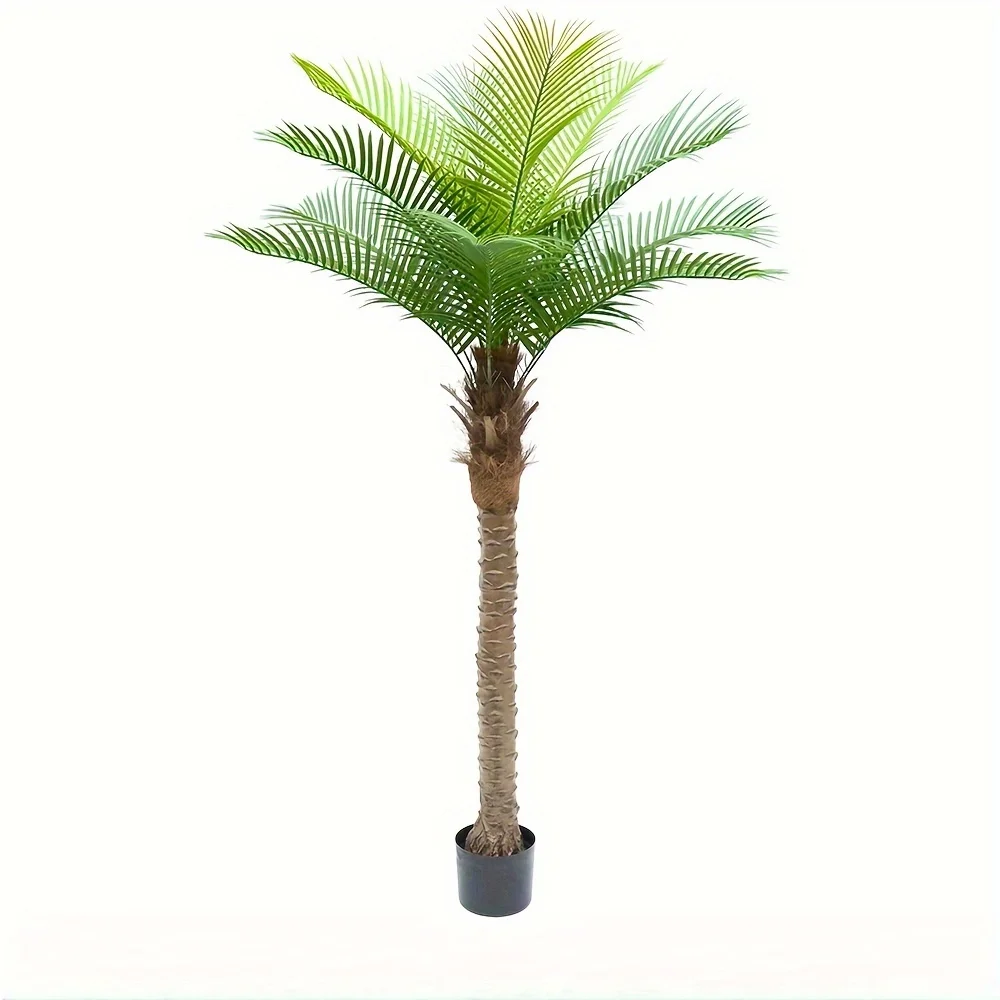 Realistic coconut tree, lifelike tropical plastic plant, artificial tree with black planter, tropical coconut tree potted plant