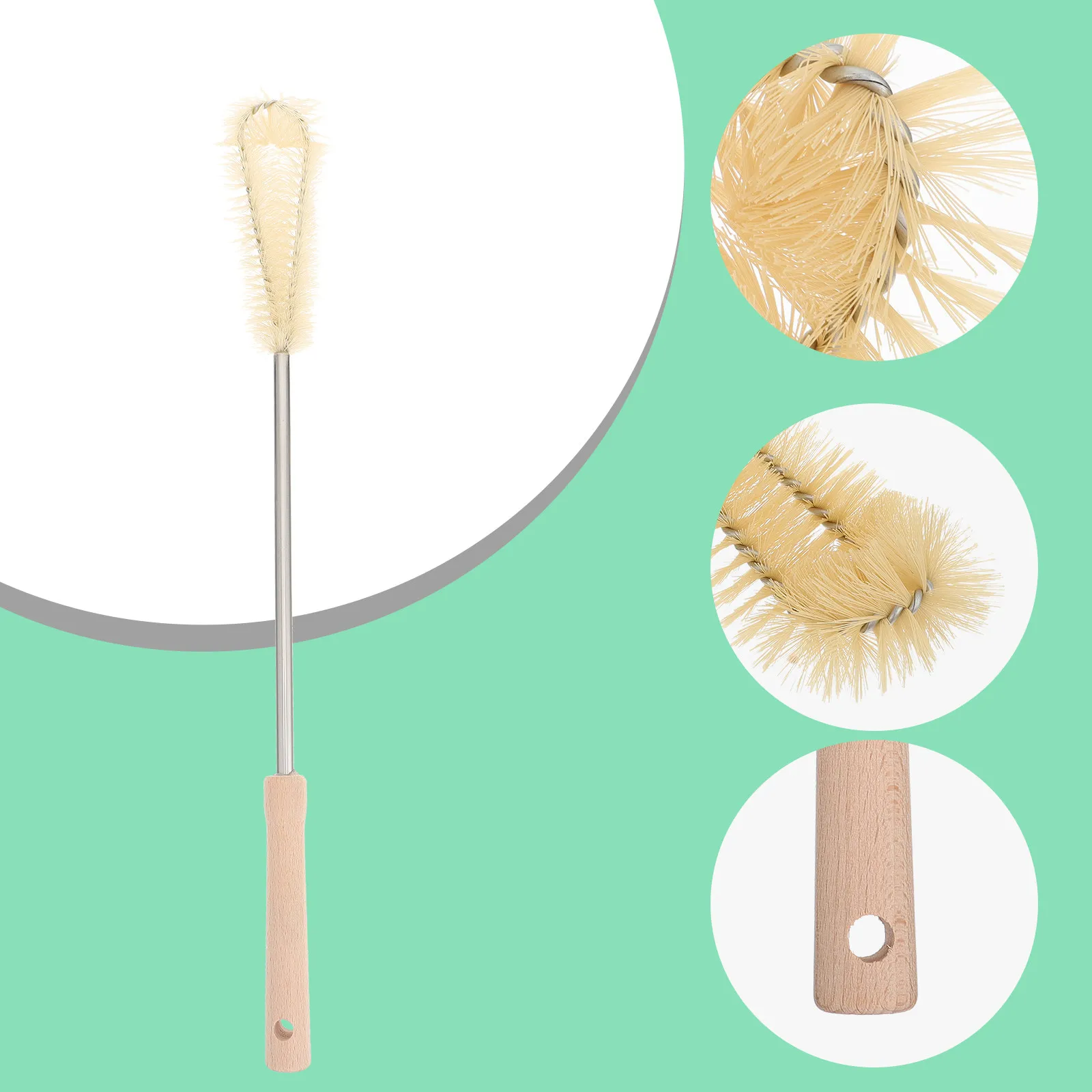 Bottle Washing Brush Cleaner Lid Cleaning Brushes with Stand Washer Bamboo Handle