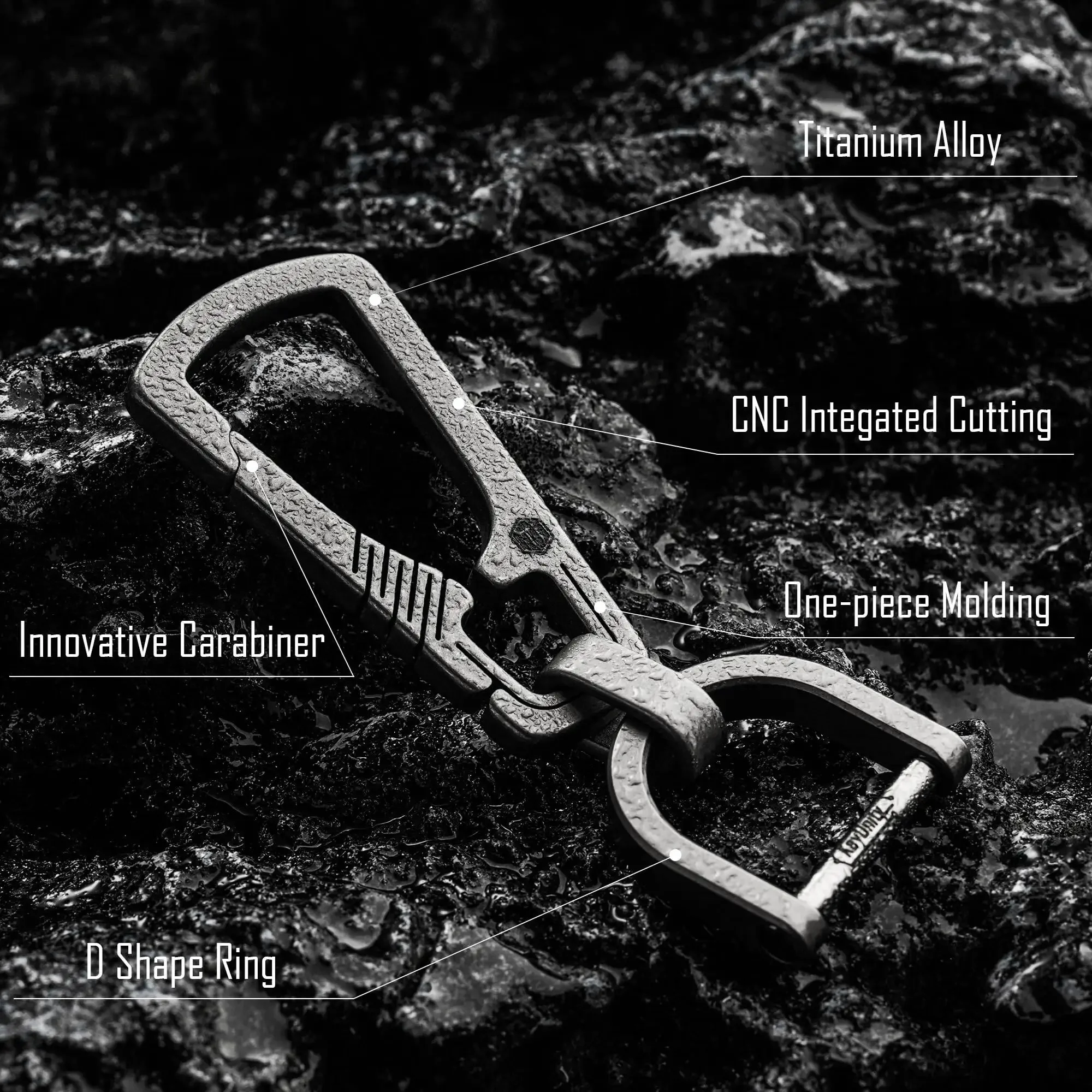 KeyUnity KM17 Titanium Carabiner Keychain Clip, Quick Release EDC Key Holder Organizer with Key Ring