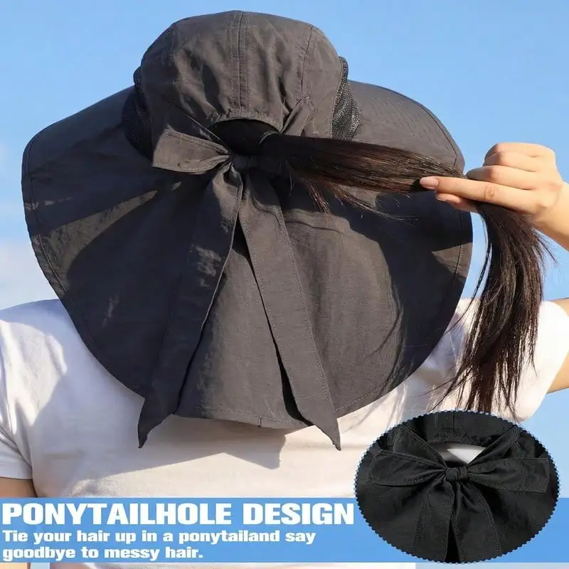 

Womens UPF 50 Sun Hat With Ponytail Hole Wide Brim Neck Flap UV Protection Fishing Hat