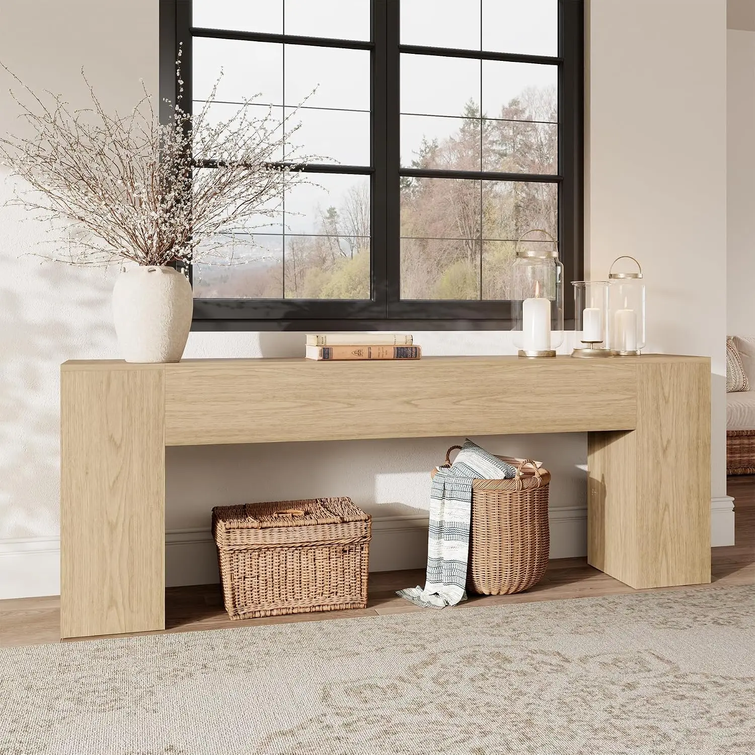 86 Inch Extra Long Console Table Entryway Light Oak, Customized