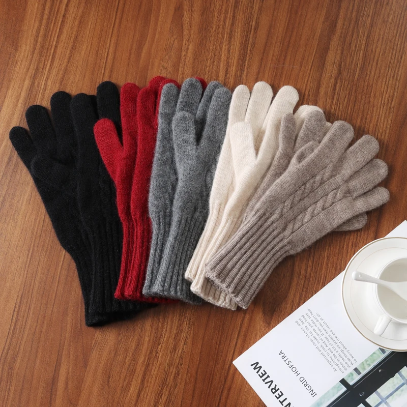 Winter Cashmere Knitted Gloves Men And Women Outdoor Riding Warm And Cold-Proof Wool Gloves