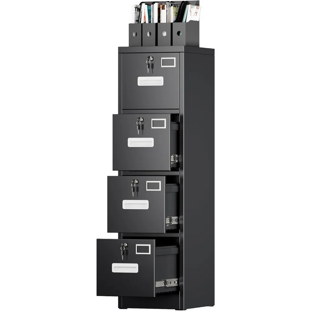 خزانة ملفات ذات 4 أدراج، خزانة ملفات عمودية معدنية مع 4 قفل، خزانة ملفات منزلية للمكتب مع حامل بطاقة الاسم لرسالة/Le