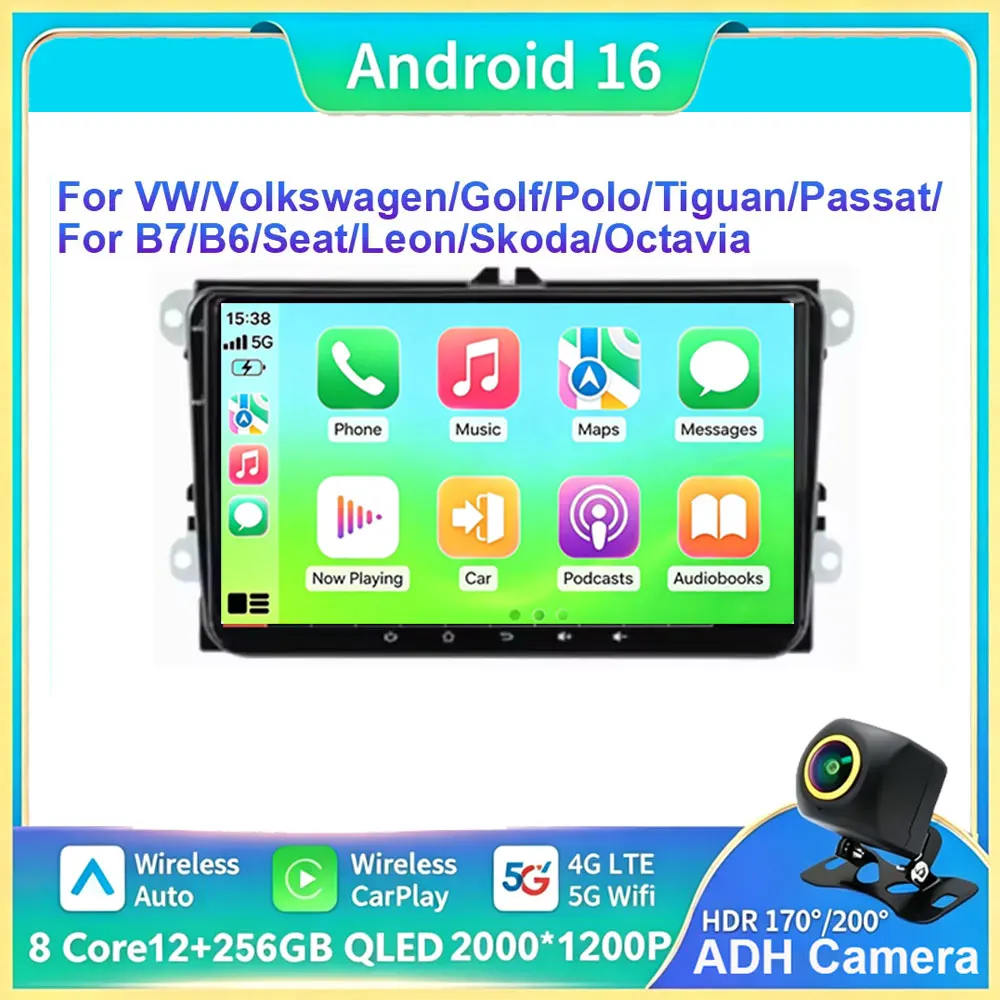 Android 16  Wireless Carplay Car Stereo GPS NAVI WIFI RDS FM BT EQ for VW Golf 5 6 Passat Polo Touran Tiguan Caddy EOS
