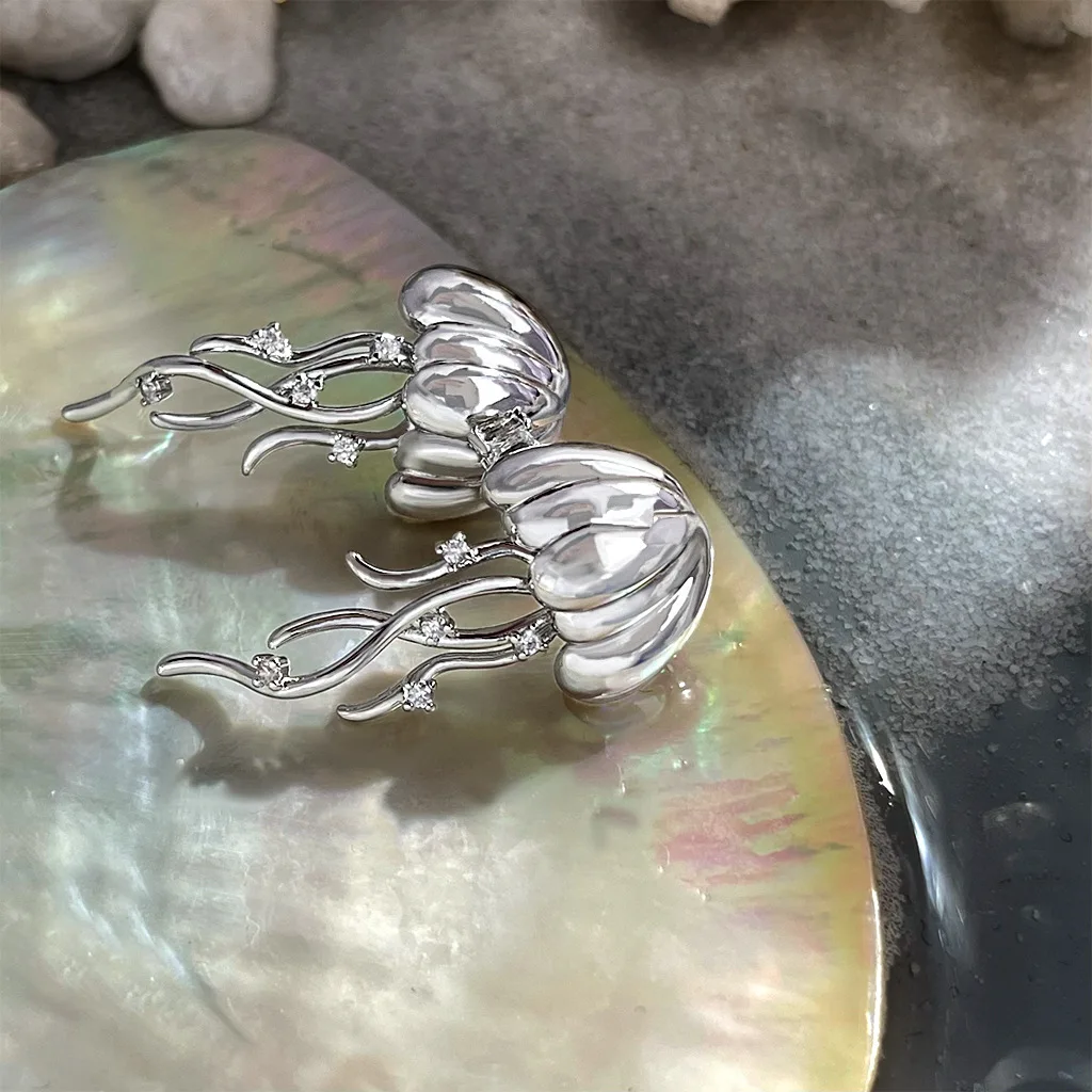 

New Women's Earrings Zirconia Jellyfish Design Hypoallergenic Unique Ocean Theme Jewelry Fashionable Gifts for Women