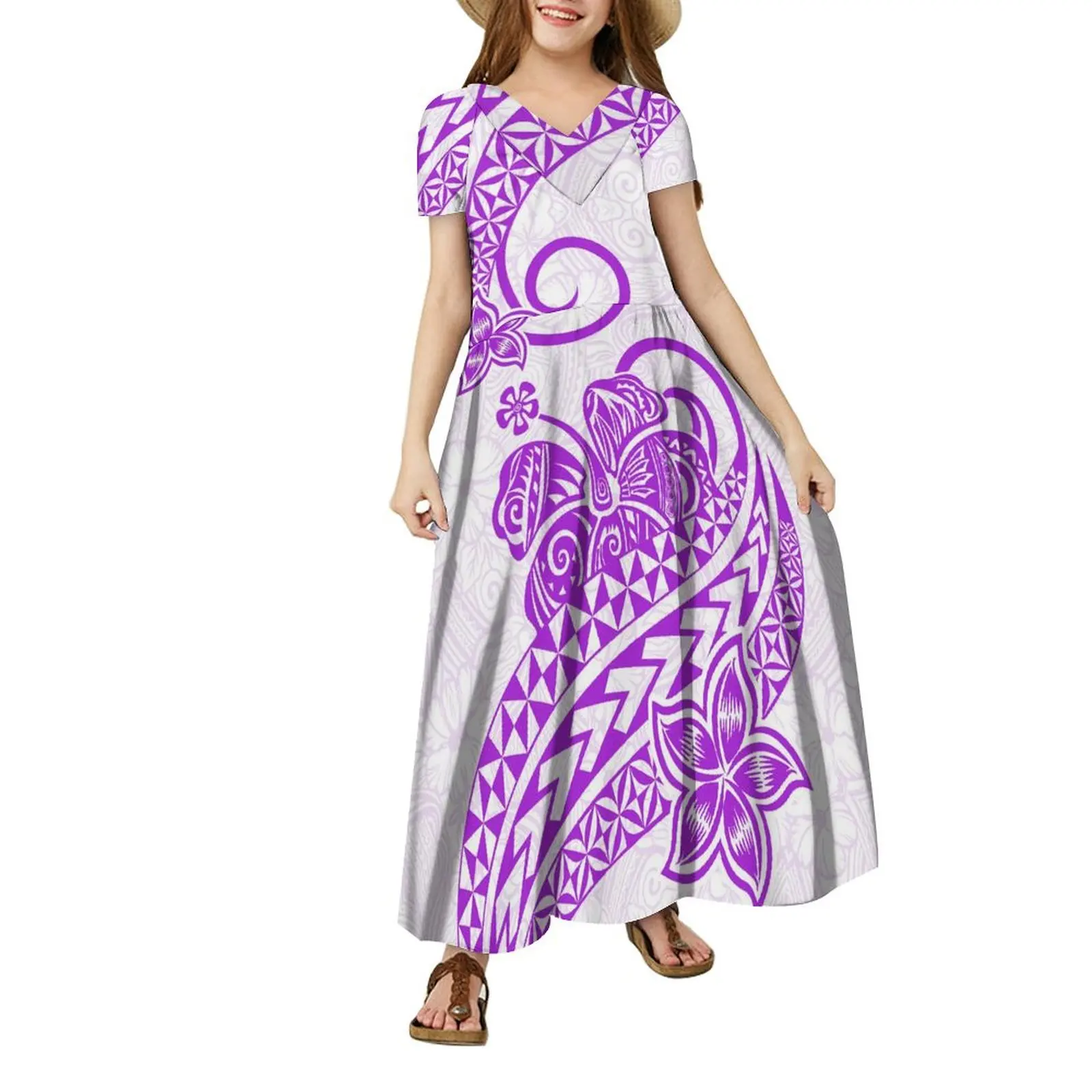 Polynesisches langes Kleid für kleine Mädchen Samoa Mädchen traditionelles Kleid rosa Hawaii Stammes druck Rock Mädchen Insel Mädchen