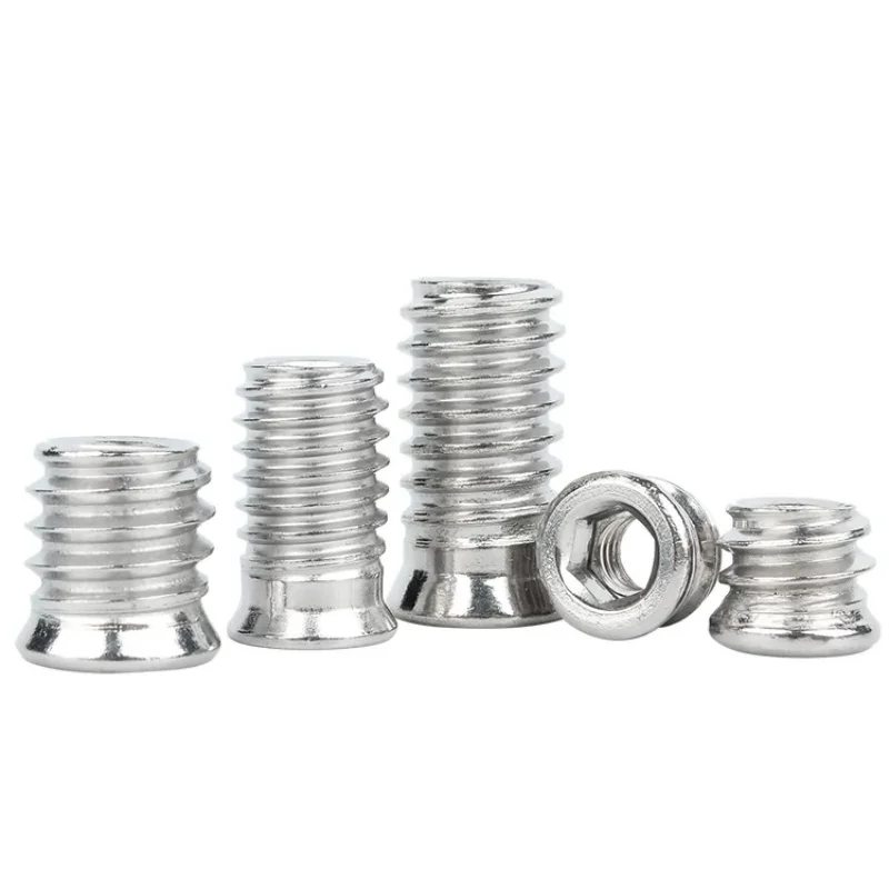 304 Stainless Steel M4 ~ M8 Hex Socket Drive Insert Nuts Threaded Pre-installed Nut For Wood Furniture