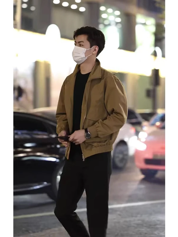 

ort Men's Pilot Jaet Khaki Workwear Sle Spring Autumn Outerwear Faionable Youth Polyester Fiber Zipper Closure Windproof