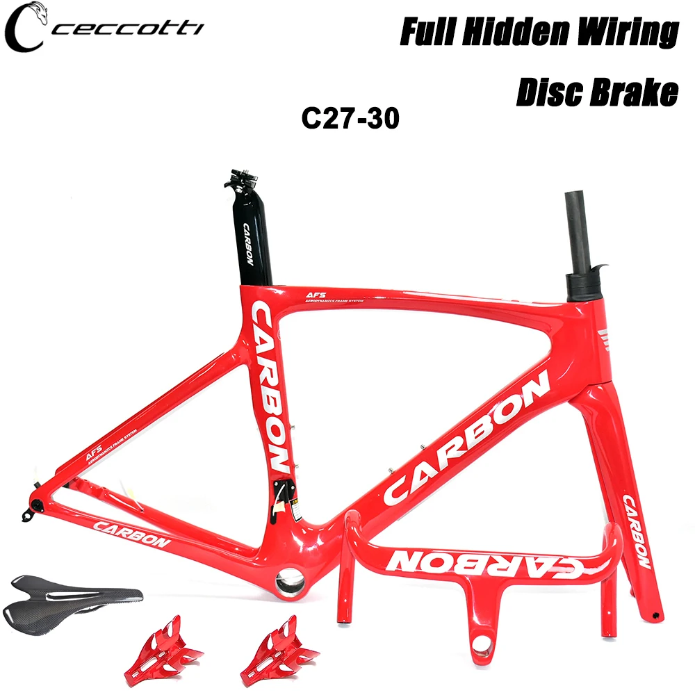 CECCOTTI RF27 Model Faraday Red Color Disc Brake Road Bike Frame Max Tires 30mm T1000 Full Carbon And Full Hidden Cable Frame