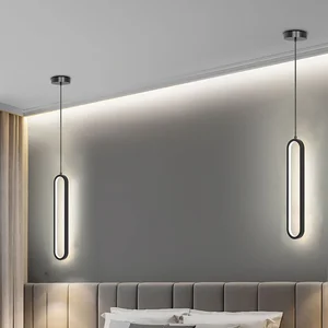 Modern Minimalista LED Luz Pingente Lustre Para Quarto Restaurante Sala de Ouro Preto Pendurado Lâmpadas Decoração Led Lustre 10 principais vendas lustres pendentes dourados - №7