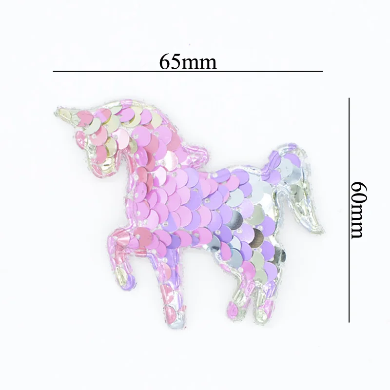 16Pcs 65*60mm Glitter Unicorn Appliques with Light Rainbow Sequins Padded Patches for Clothes Sewing Supplies Headwear Decor