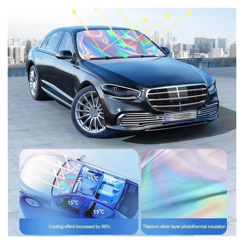 Rainbow Holographic Car Front Windshield Sunshade Foldable Heat Insulation Auto Sun Blocker Protector